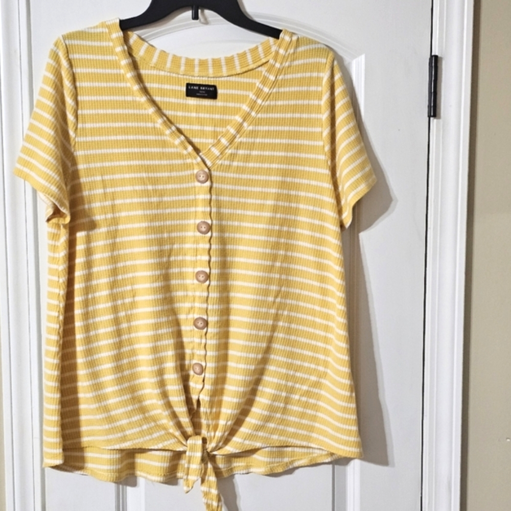 Lane Bryant Yellow and White Striped Button-Down Shirt